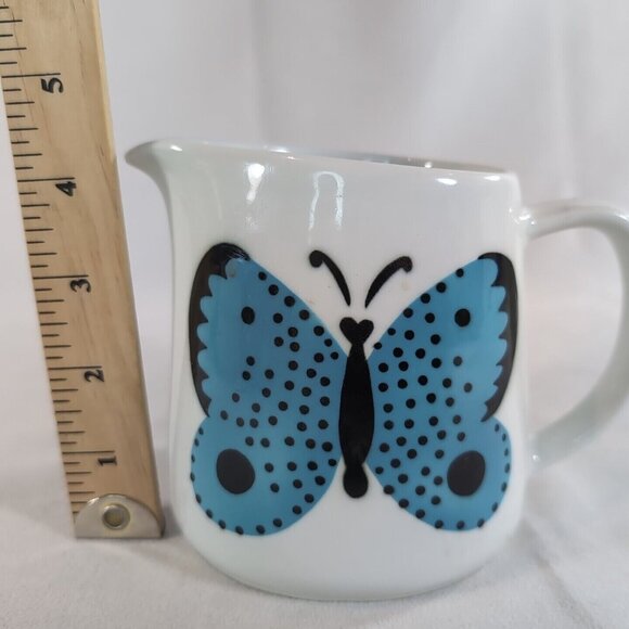 Arabia Made in Finland Butterfly Pitcher Creamer Jug Sport Blue White MCM READ - Picture 9 of 11